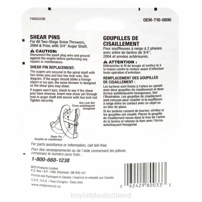 Service & Teil| ZRTR146 Scherbolzensatz, 5/16-18 x 1,5\'\' Troy-Bilt